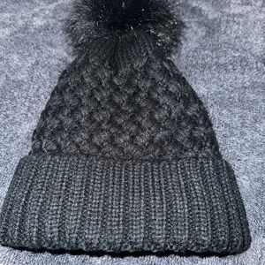 Black Knit Beanie with Pom Pom